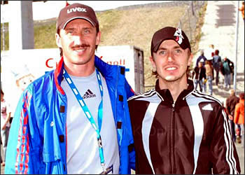 Sergey Maslennikov (on the right) and head coach Russia nordic combined team Sergey Zhukov